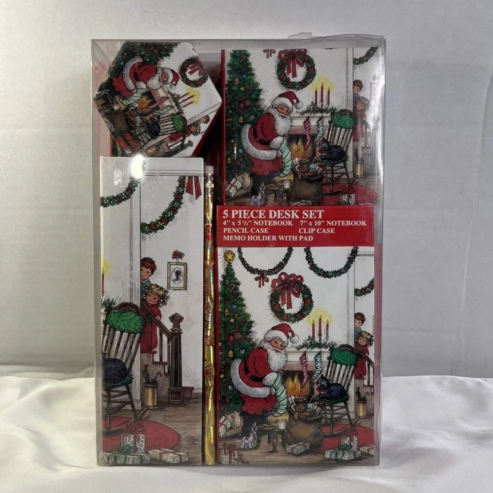 Vintage Christmas‎ 5 Piece Desk Set Notebook Pencil Case Grandma Nostalgia